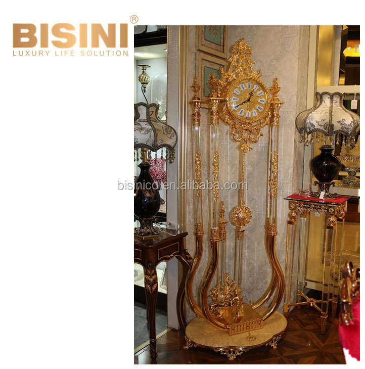 Unique Violin-Shaped Gilded Bronze Floor Clock With Marble Base, Antique Brass With 24K Gold Plated Decorative Standard Clock