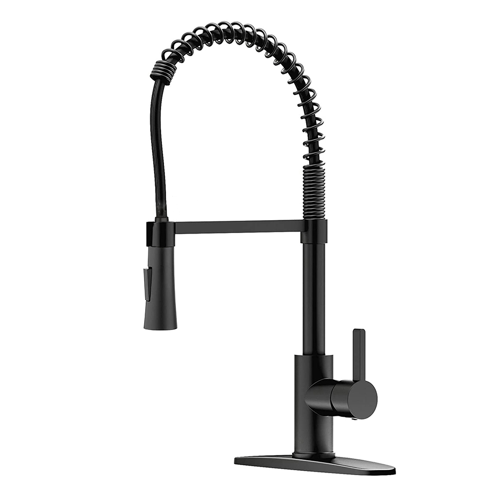 Aquacubic UPC CUPC Pull Down Spring Sprayer Lead Free Two Function Single Handle Matte Black Kitchen Faucet