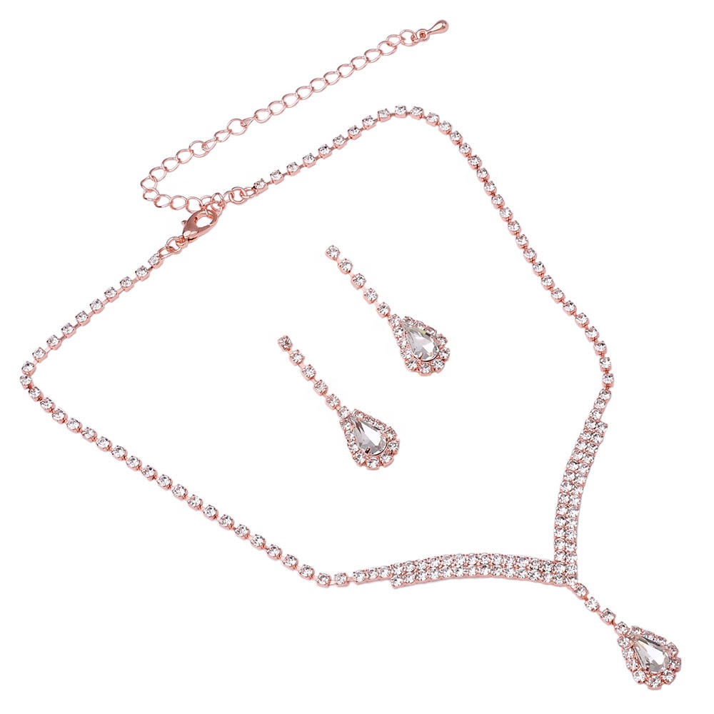Custom Dubai Bridal Color Stone Necklace and Earring Jewelry Set Women for Party