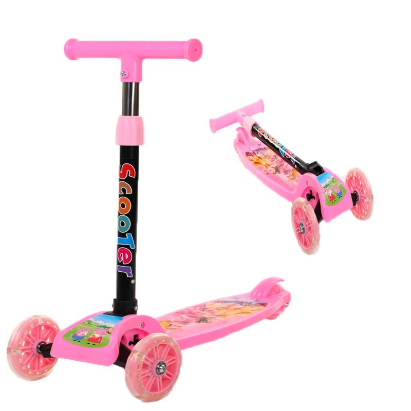 High Quality Safety Kids Scooter 3 PU Flashing Wheels Customizable Four Heights Smooth Braking One Key Folding Non-slip Pedal