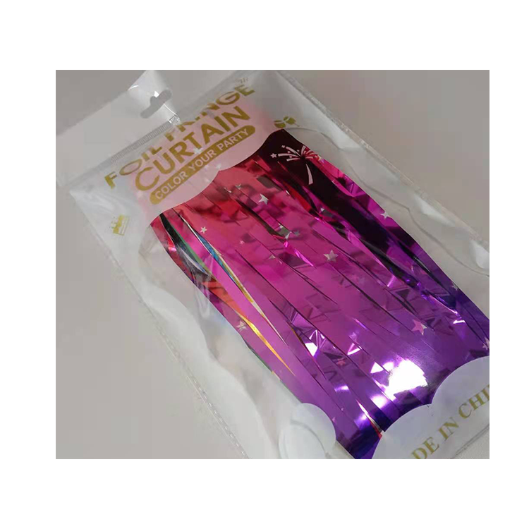 Hot selling children's birthday party deep gradient plastic fringe curtain stage metal silk curtain