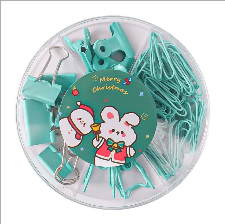 Christmas cartoon series boxed long tail clip office stationery combination binding clip multi-function dovetail bill clip