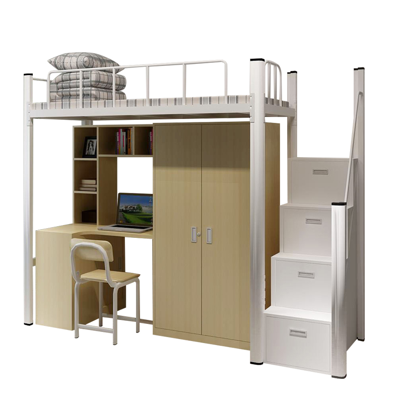 University Apartment Furniture Double Deck Bed with Storage Stairs