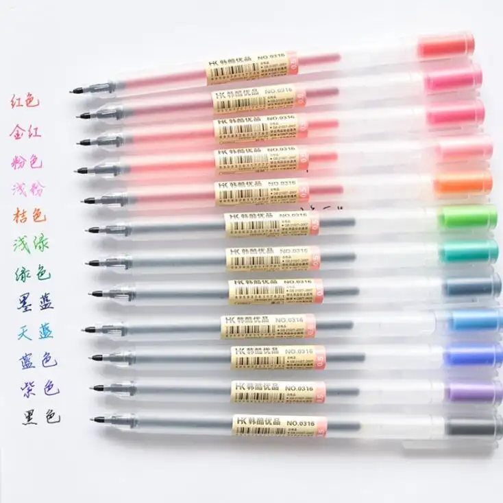 12 Pcs/lot Gel Pen 0.5mm Colour Ink Pen Marker Pen School Office Supply Style 12 Colours