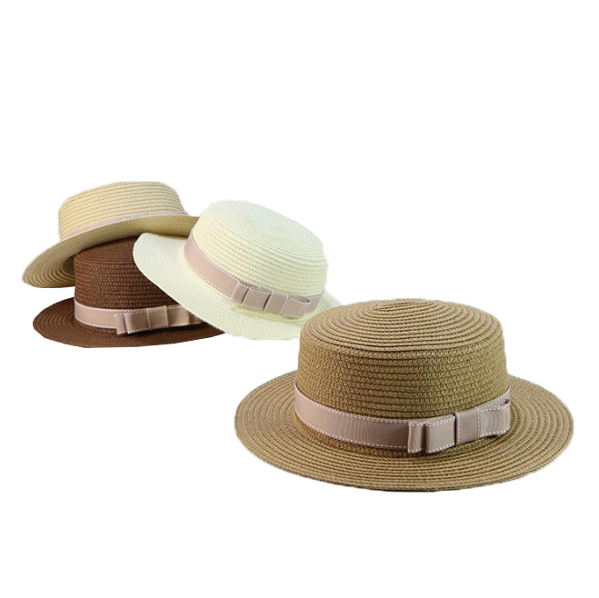 Summer England Hats Adult Bow knot Sun Straw Flat Hat