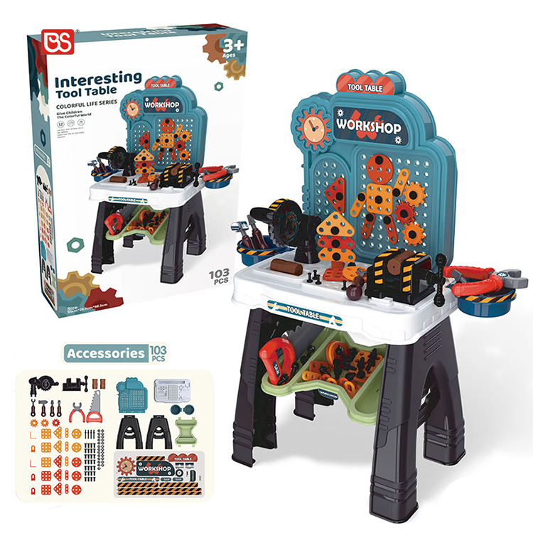 Kids Educational Assemble Tool Toy Pretend Work Tool Table Set with 103 pcs Accessories