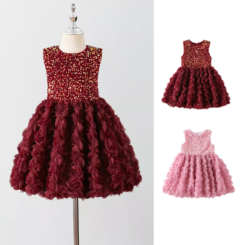 beautiful christmas Princess children's clothing girl short mini Sleeveless Polyester sequin dress for baby girl