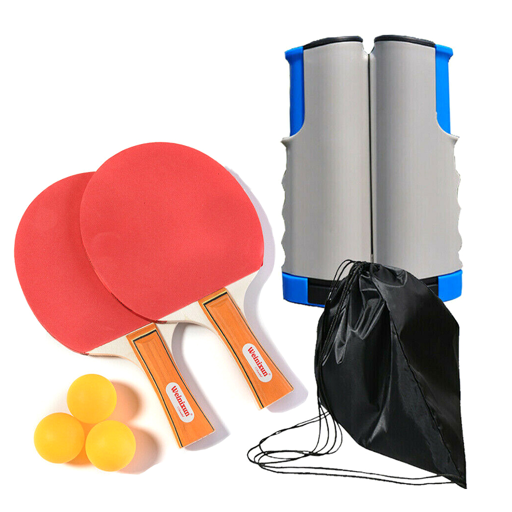 set Ping-Pong Bats 3 Balls Retractable Replacement Table Tennis Net Rack Portable