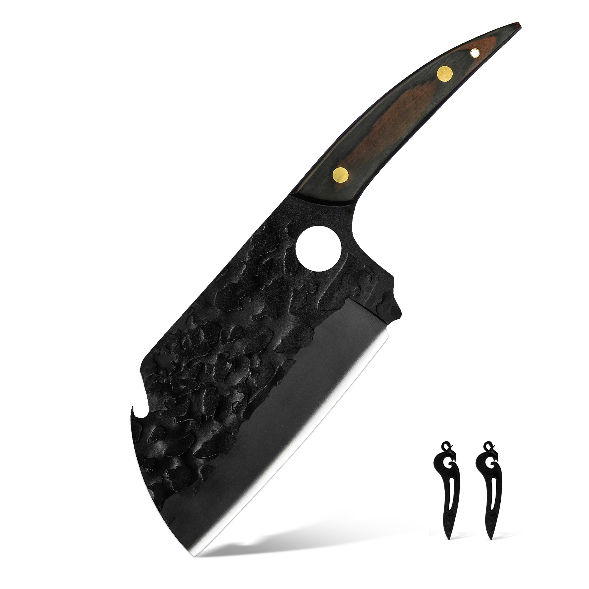 Xingye Yangjiang Wholesale Knives Hammer Finish Effort Saving Hole Blade Stainless Steel 7 Inch Chef Black Kitchen Knife