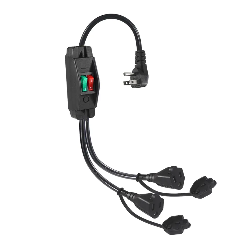 2 Foot Ac Cable Male Plug Usa Female Nema 5 15p 2x NEMA 5-15R Switch Splitter 5-15p 3 Prong Power Cord