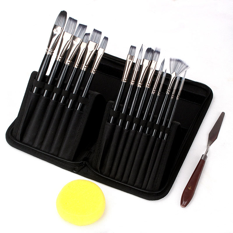 15pcs Professional Nylon Painting Pens Wooden pole Acrylic Oil Watercolor Artist Paint Brush Set