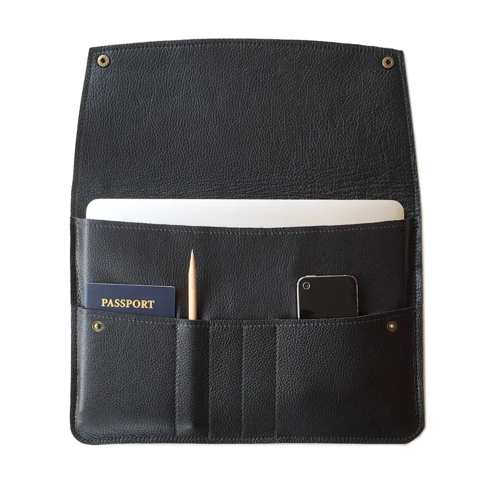 Personalized leather laptop folio for macbook custom embossed logo laptop case sleeve