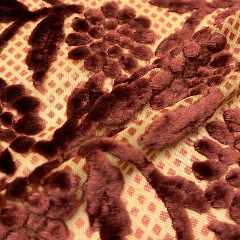 Comfortable 80% rayon 20% nylon woven plaid print flower burn out velvet fabric for shirts