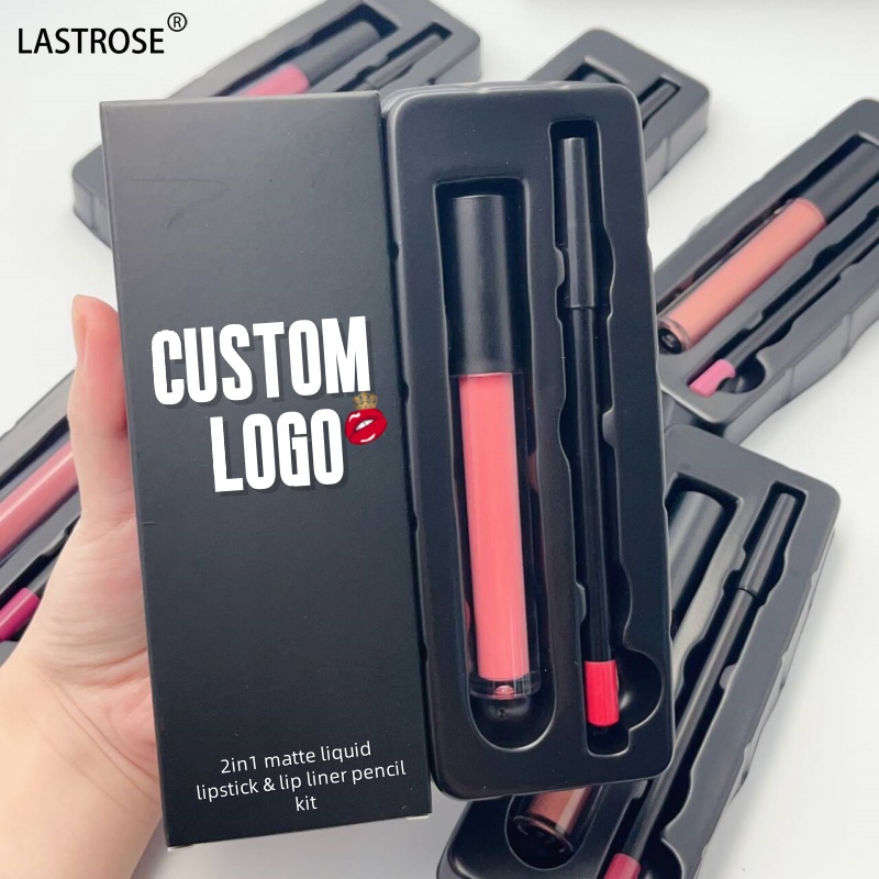 2 in 1 Waterproof Liquid Lipstick Lip Gloss Matte High Pigment Nude Brown Red Vegan Private Label Lipgloss and Lip Liner Box Set