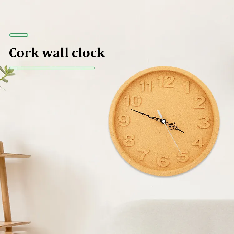 Wholesale Custom 12.4" Fancy Molded Home Cheap Cork 3D Digital Home Decorative Wall Clock