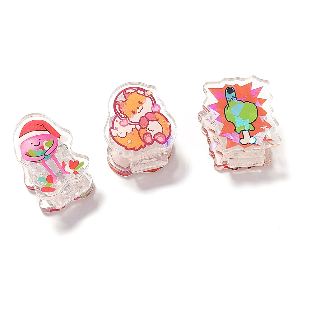 Kuien Custom Printed Cracked Plastic Clamp Cute Anime Paper Clips Wholesale Custom Acrylic Sticky Note Plastic Key Chains