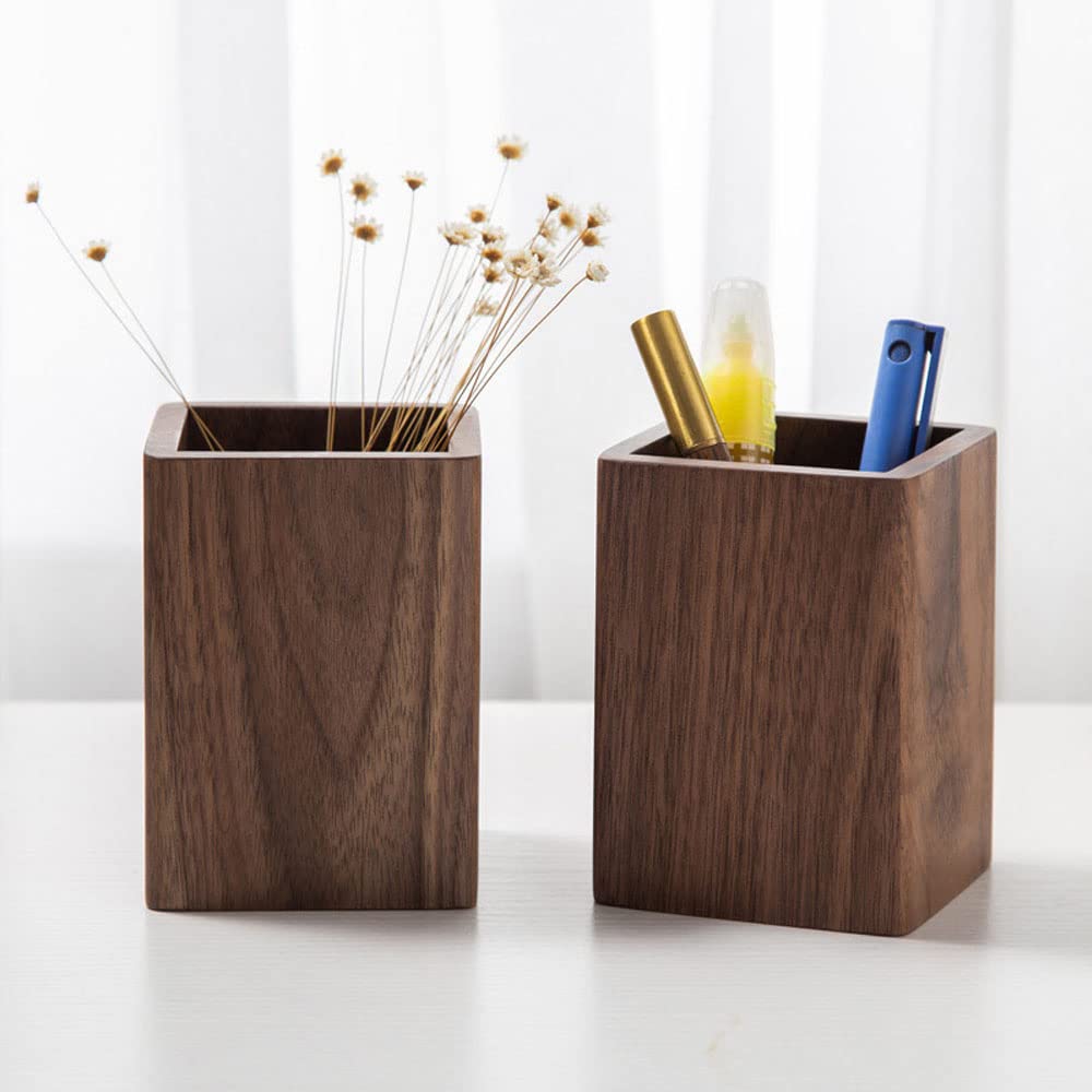 Multiple Use Desk Writing Stationary Organizer Wood Pen Holder Black Walnut Wooden Pencil Box