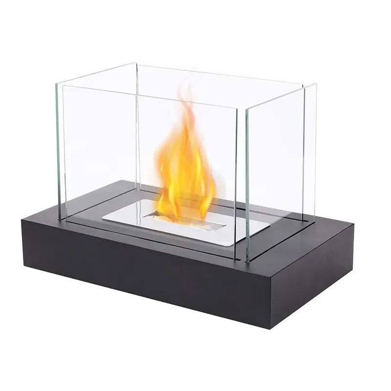 Hot Selling Square Bio Ethanol Fireplace with 4 Sided Tempered Glass Insert Portable Table Top Fire Pit for Indoor Outdoor