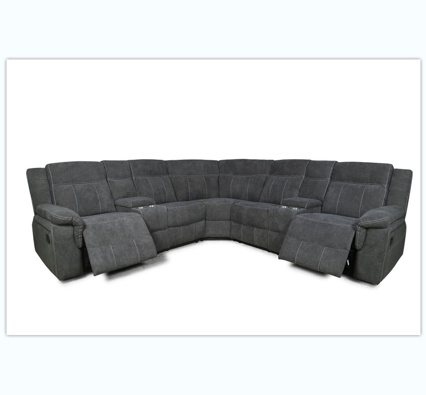 Manual Motion Living Room luxury Sofa with Velvet Fabric 2 recliners, 2 armless chairs, 1 wedge and 2 consoles