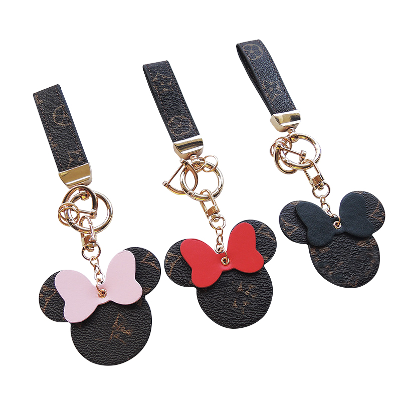 Wholesale cute 3 color bow Minnie head key chain bag pendant Rex fur ball tassel key chain pendant