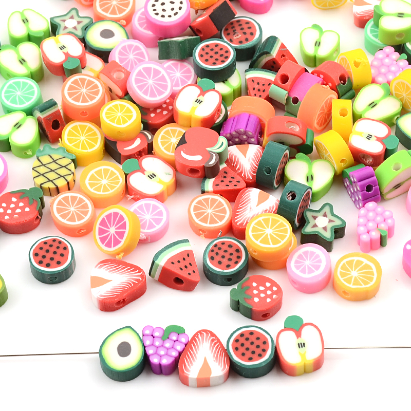 Wholesale 90pcs/lot 10mm Mixed Fruit Beads Polymer Clay Beads Loose Spacer Beads For Jewelry Making DIY