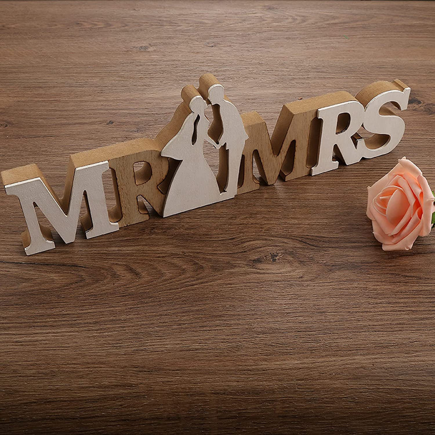 Mr and Mrs wedding logo decoration Couple Kissing Design, Nature Wooden Free Standing Table Sign for Wedding Ceremony