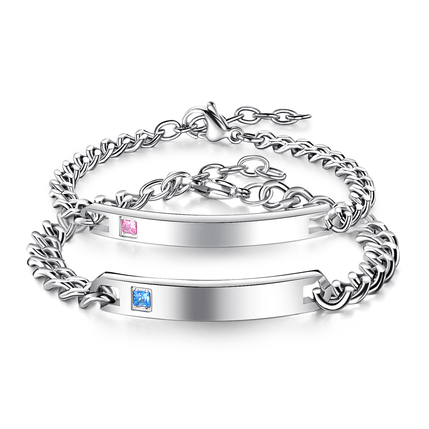 2021 Hot Sale Stainless Steel Rose Gold Couple Jewelry Bracelet Crystal Women And Mens Charm Bracelets