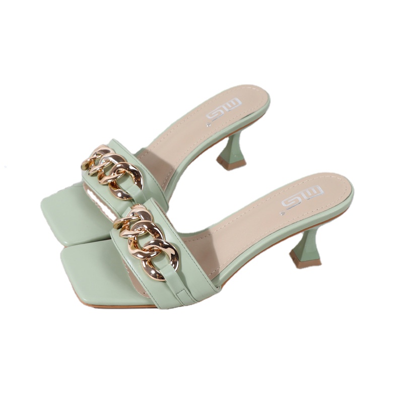 Simplicity stylish ladies slipper fashion individual high heel sandals with metal accessories