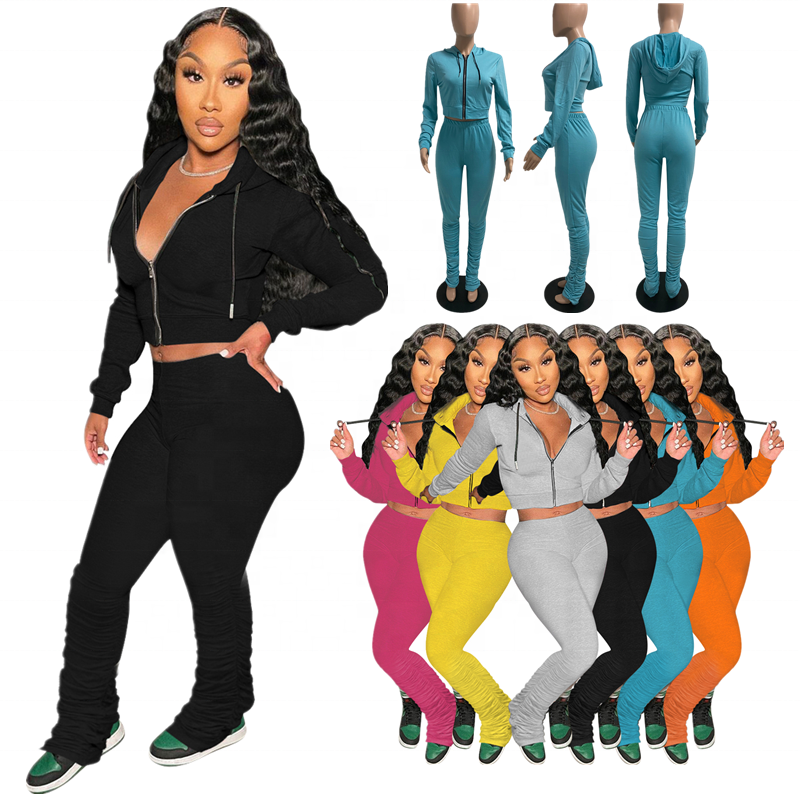 customized designer neon women fall hoodies sets jogger sport clothes two piece pants set