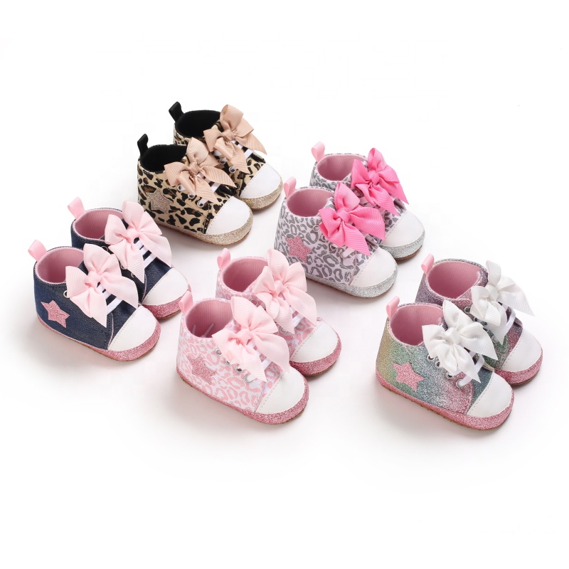 Infant Newborn Baby Vintage First Walker Crib Casual Toddler Bow Anti Slip Prewalker Girls Shoes
