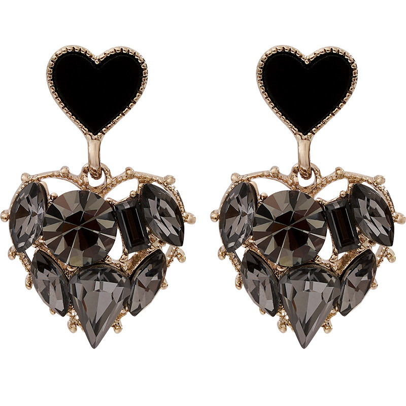 New Arrival Trendy Grey Crystal Love Heart Dangle Earrings For Women Sweet Fashion Jewelry