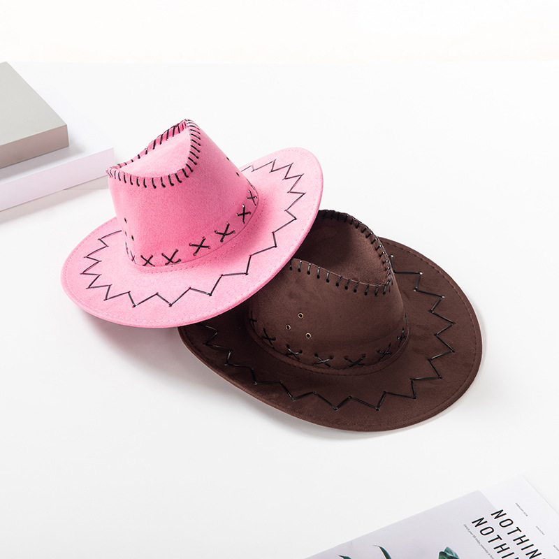 Leather Brim Caps Retro Sun Visor Hat Brim Party Hats Western Texas White Pink Brown Leather Cowboy Hat For Men Women