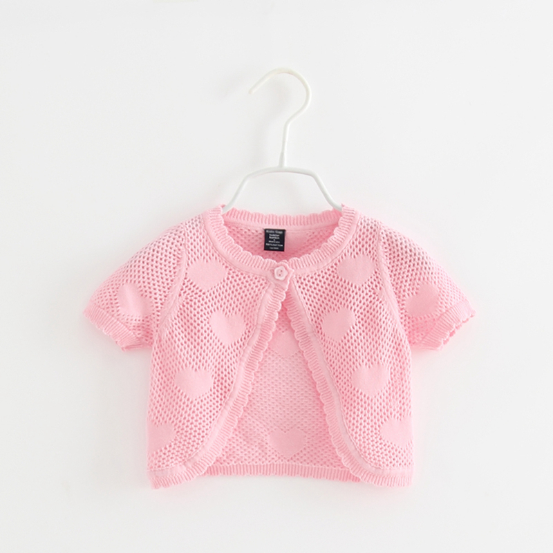Summer Baby Sweater Solid Color Hollow Out One Button Short Sleeve Little Girl Cardigan