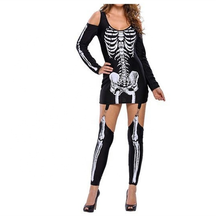 Skull Long Sleeve Bodysuit Plus Size One Piece Jumpsuits Halloween Costume Cosplay Sexy Lingerie