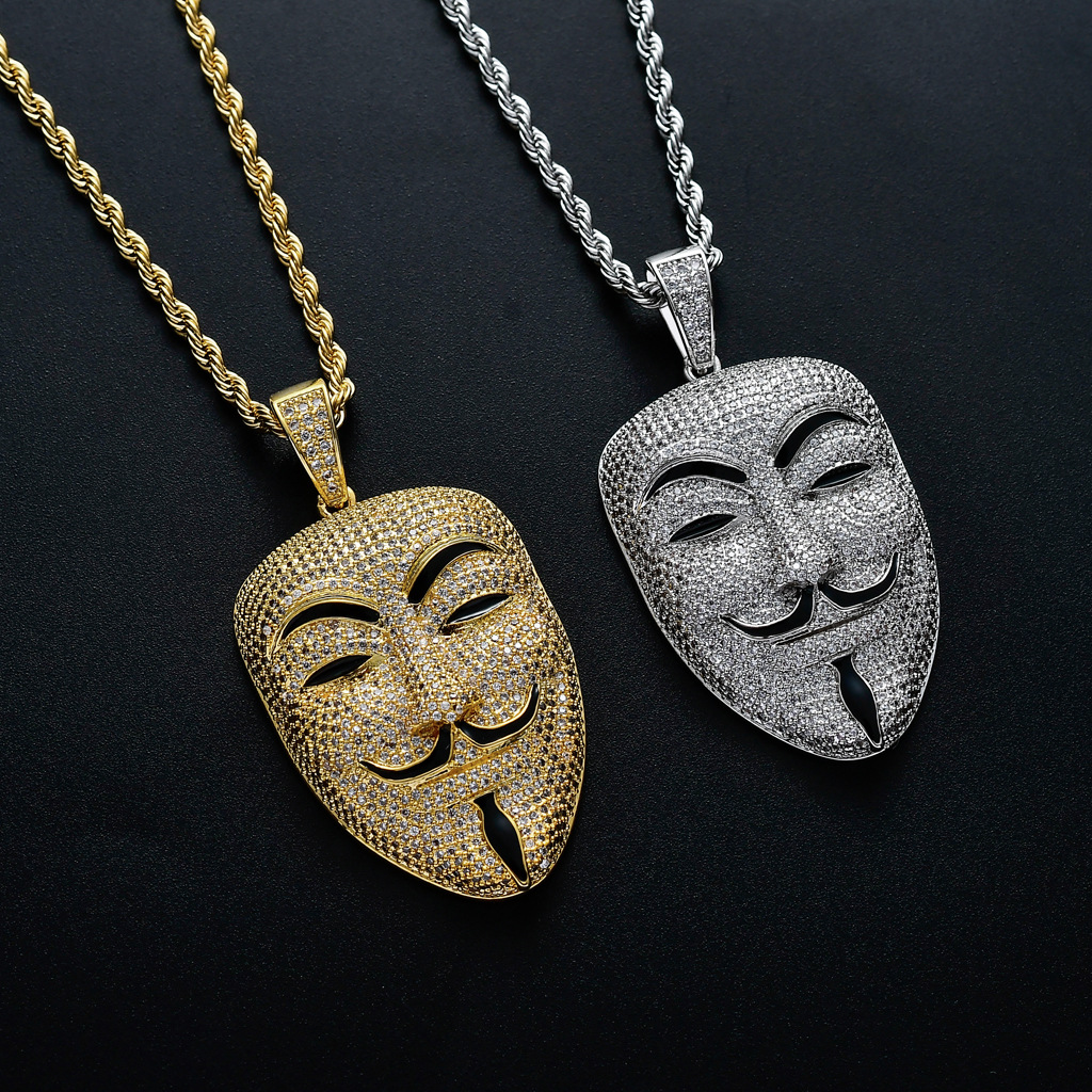 Европейский и американский фильм V для вендетты герой facemask хип-хоп кулон ожерелье хип-хоп кубический цирконий цепочка Ожерелье