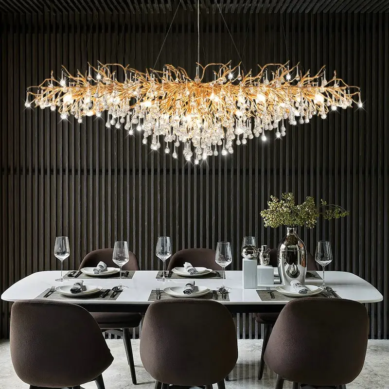 Modern light luxury golden creative glass chandelier is suitable for living room dining room LED chandelier
