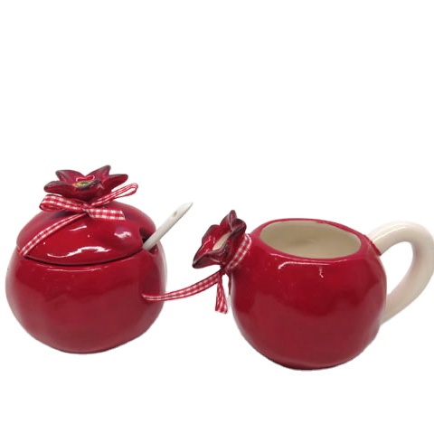 Pewter Pomegranate Stoneware Fruit Creamer Set, Ceramic, Red