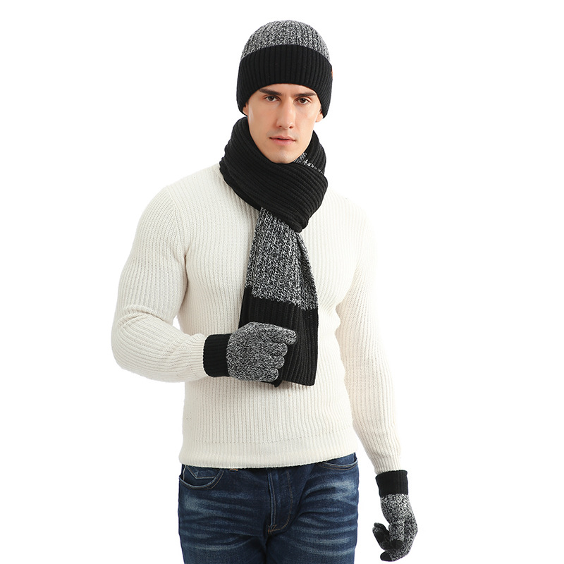 Hot Sale Custom logo Scarf Hat glove Cover Winter Plains knit Set