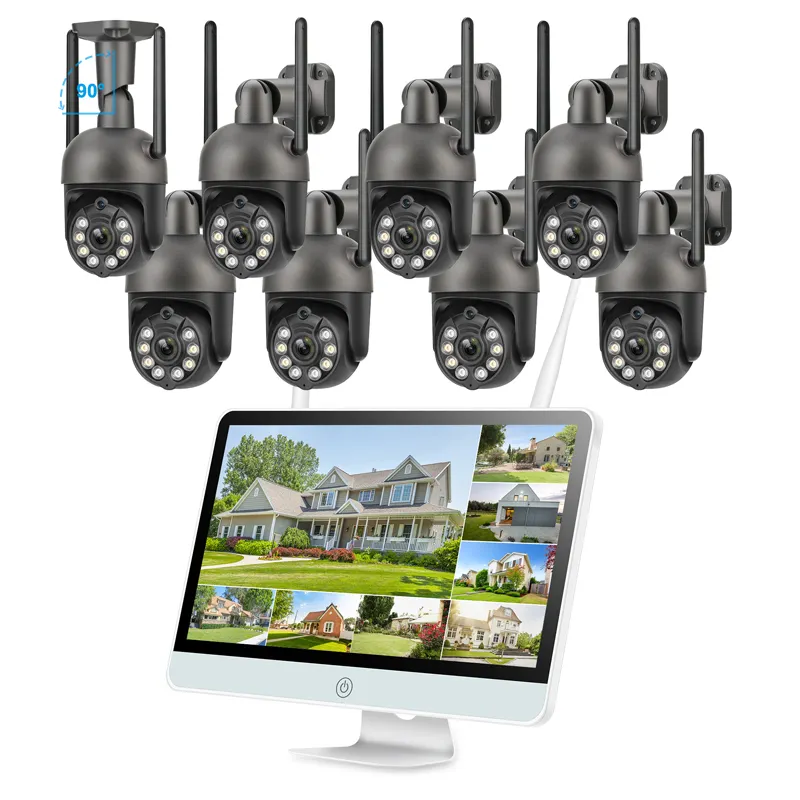 8CH NVR Video Surveillance 12 Inch LCD Screen Monitor NVR Kit Two Way Audio 3MP Wifi PTZ Dome Camera System