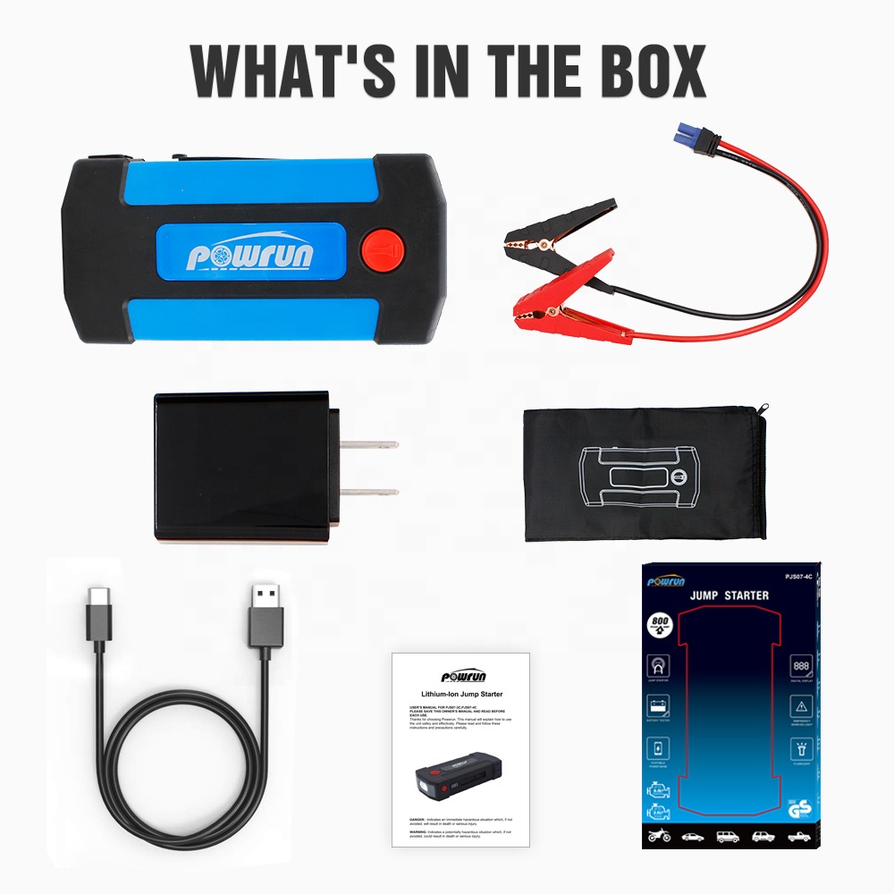 POWRUN 800A Peak Batteryless Booster Start 12V Mini Multi-function Car Power Bank Battery Jump Starter