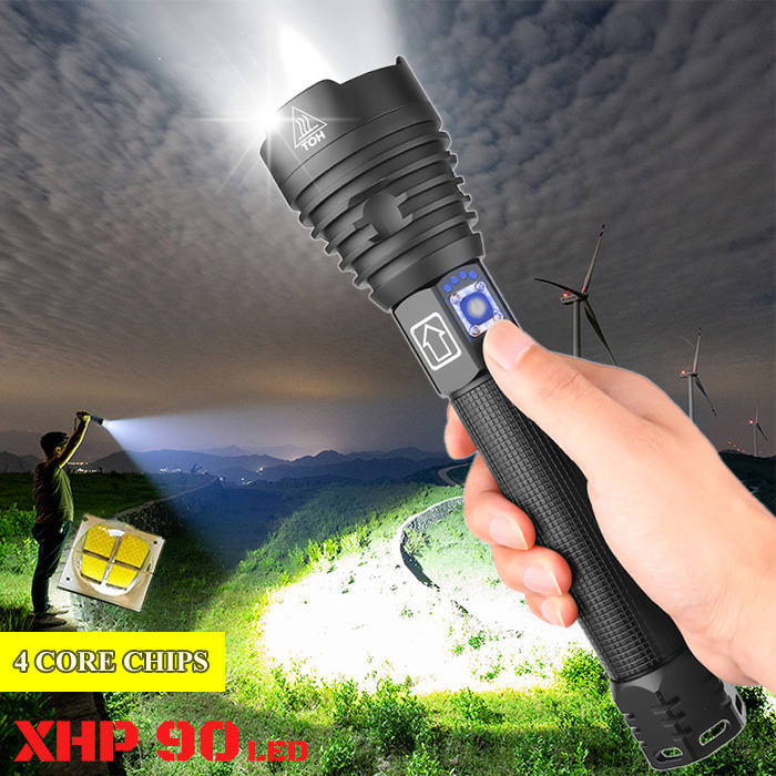 XHP90 фонарик 6000 люменов, масштабируемый дисплей питания заряжается от USB мощный фонарик супер яркий светодиодный фонарик для пеших прогулок