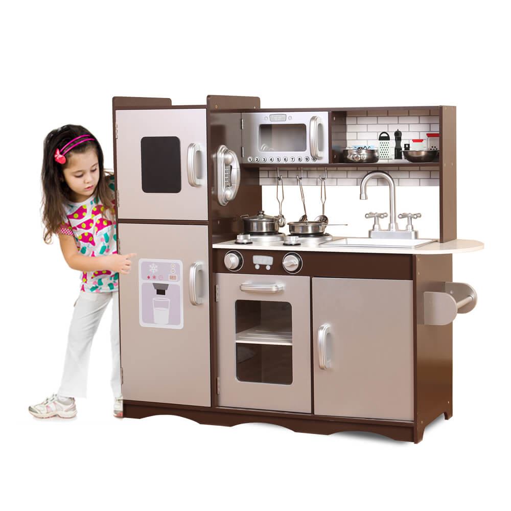 Square espresso wooden kitchen toy set with play utensils unisex kids role play simulation kitchen play set hot sale on amazon
