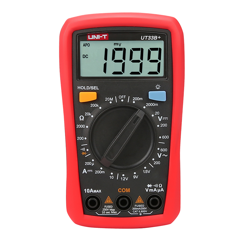 UNI-T UT33B + AC/DC напряжение Palm размеры Цифровой мультиметр переменного тока, Ом, Диод и контура и т. д. тестер с 1,5 В/9 В/12V батарея тест