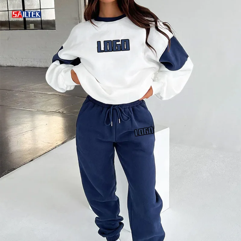 Fall 2024 women clothes causal sports suit custom two piece set women 350 gsm joggers sweatsuit hoodie and sweatpants set