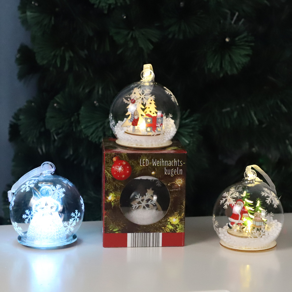 Wooden Deer Christmas Bauble Hand Made Blown glass LED Light Up Bauble Ornament Wholesale