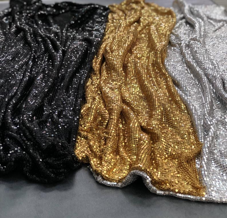 Aluminum Flexible Metal Mesh Sequin Fabric For bling dress