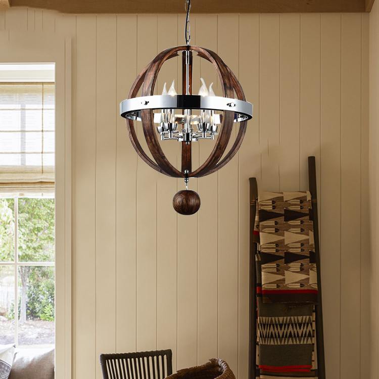 Modern Vintage Retro Industrial Round Lamp Creative Cafe Bar Decorative Iron Wood Pendant Lamp Chandelier