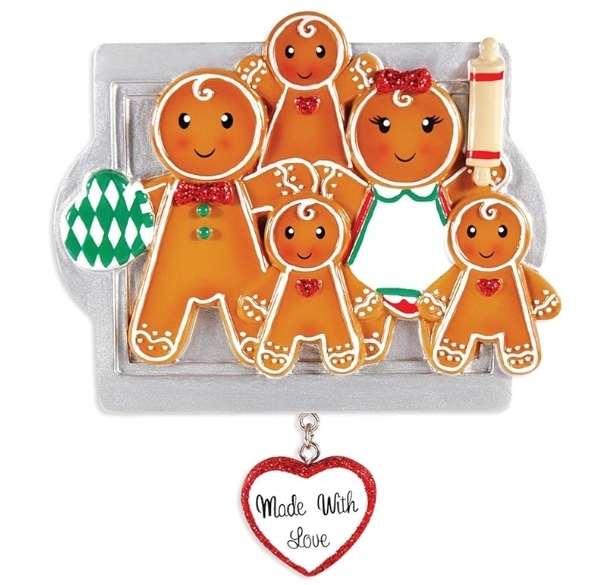 Personalized Gingerbread Cookies Family with 5 Christmas Ornaments