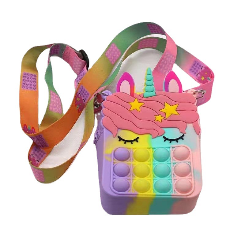 Rainbow Unicorn Sensory Fidget Bubble Poppers, Small Crossbody/Shoulder Bag, Cute Colorful push It Purse For girls