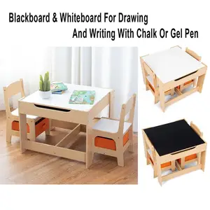 Современный набор детской мебели, многофункциональный эргономичный деревянный детский стол и стулья с ящиком для хранения и доской